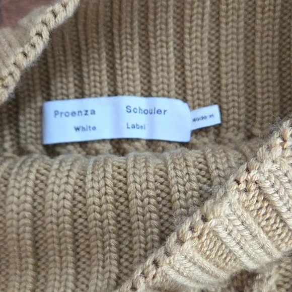 Proenza Schouler White Label Chunky Cable Bell Sleeve Crop Sweater Tan/Gold XS